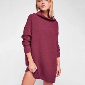 Free People Ottoman Slouchy Tunic Sweater Oversize Mock Neck Maroon Size Small‎
